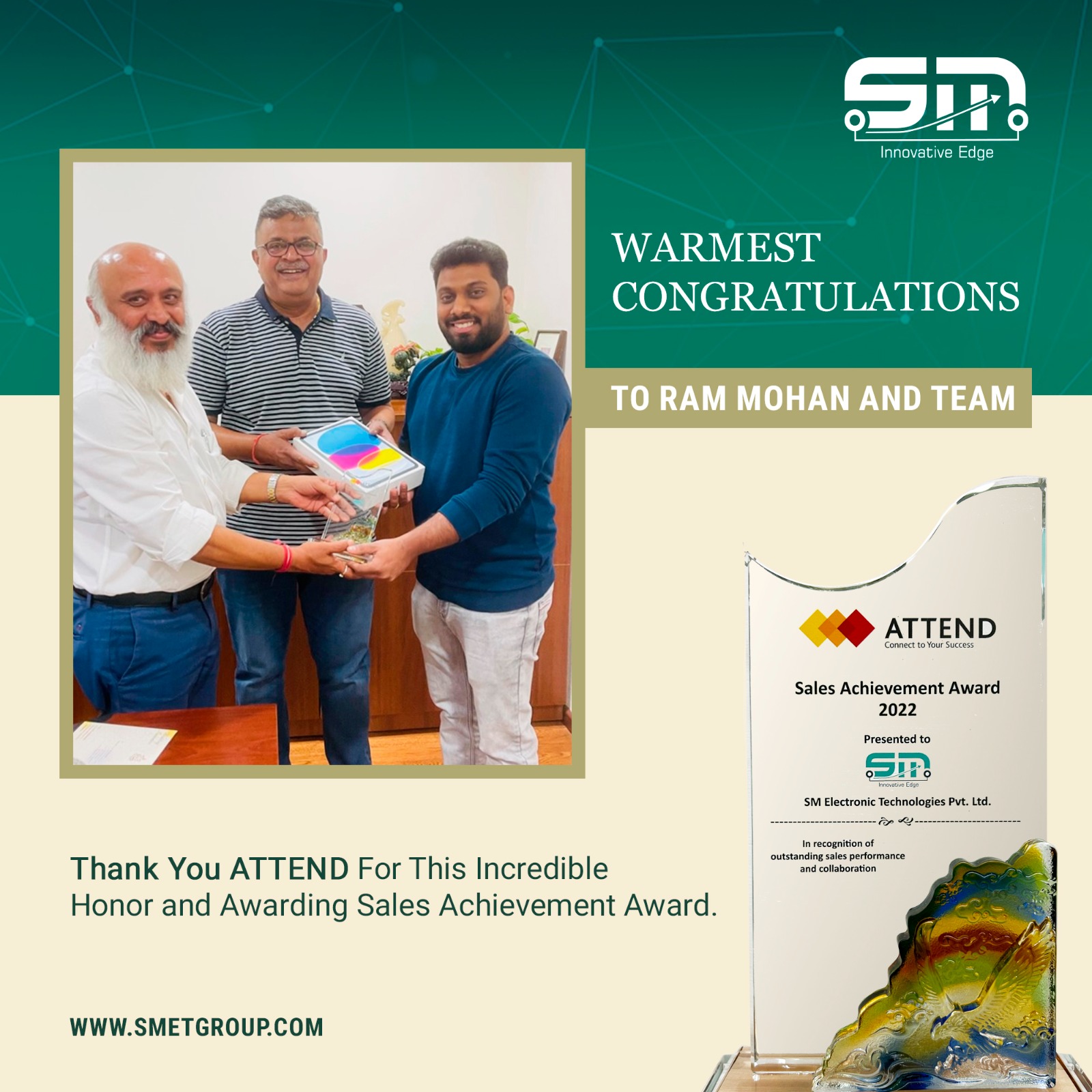 ATTEND has Honored Our Team with the “Sales Achievement Award"